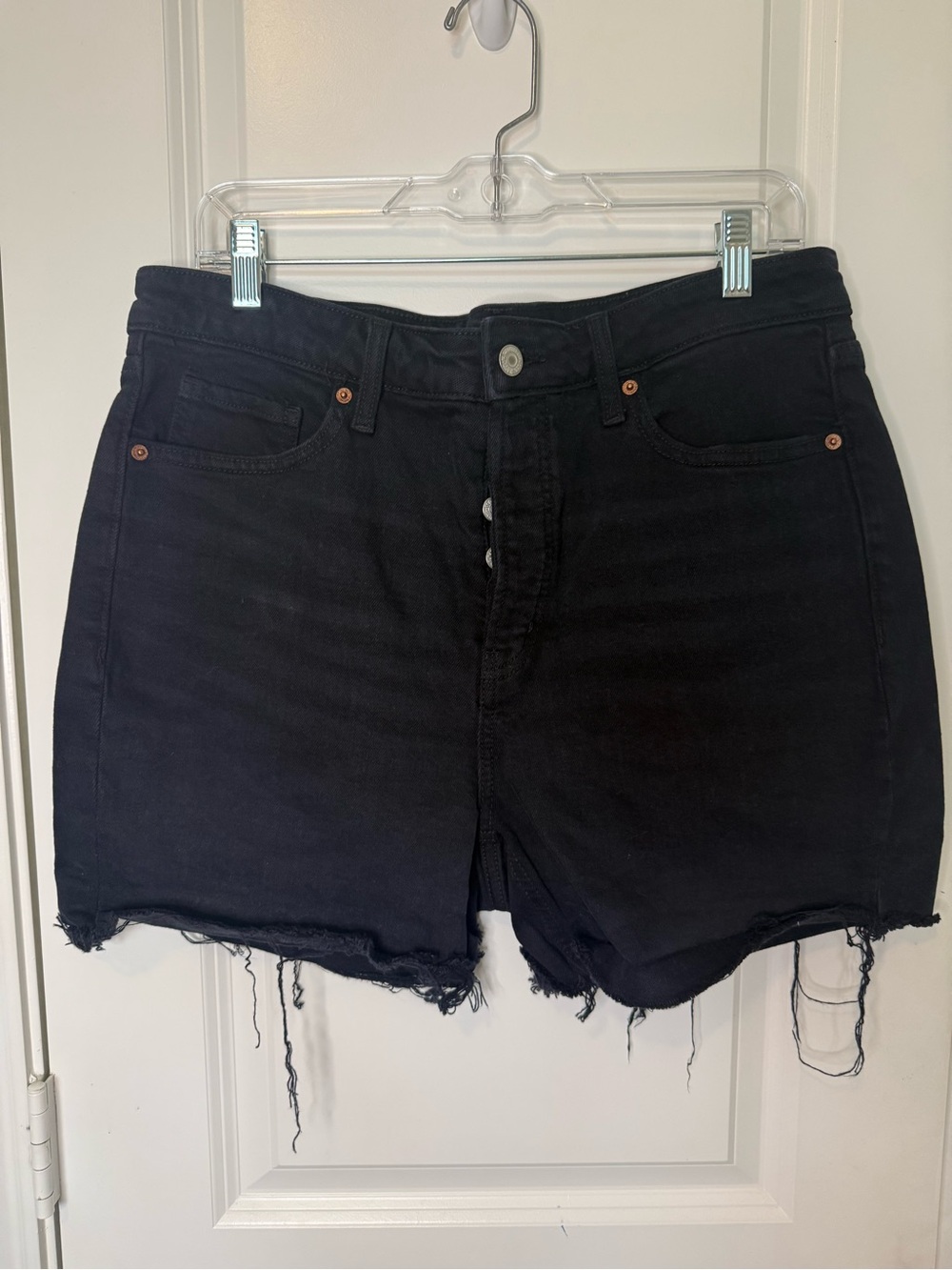 Old Navy OG Straight Black Denim Shorts Size 14 Button Fly